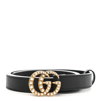 Gucci Calfskin Pearl Double G 20mm Belt 75 30 Black Cream 1 of 7