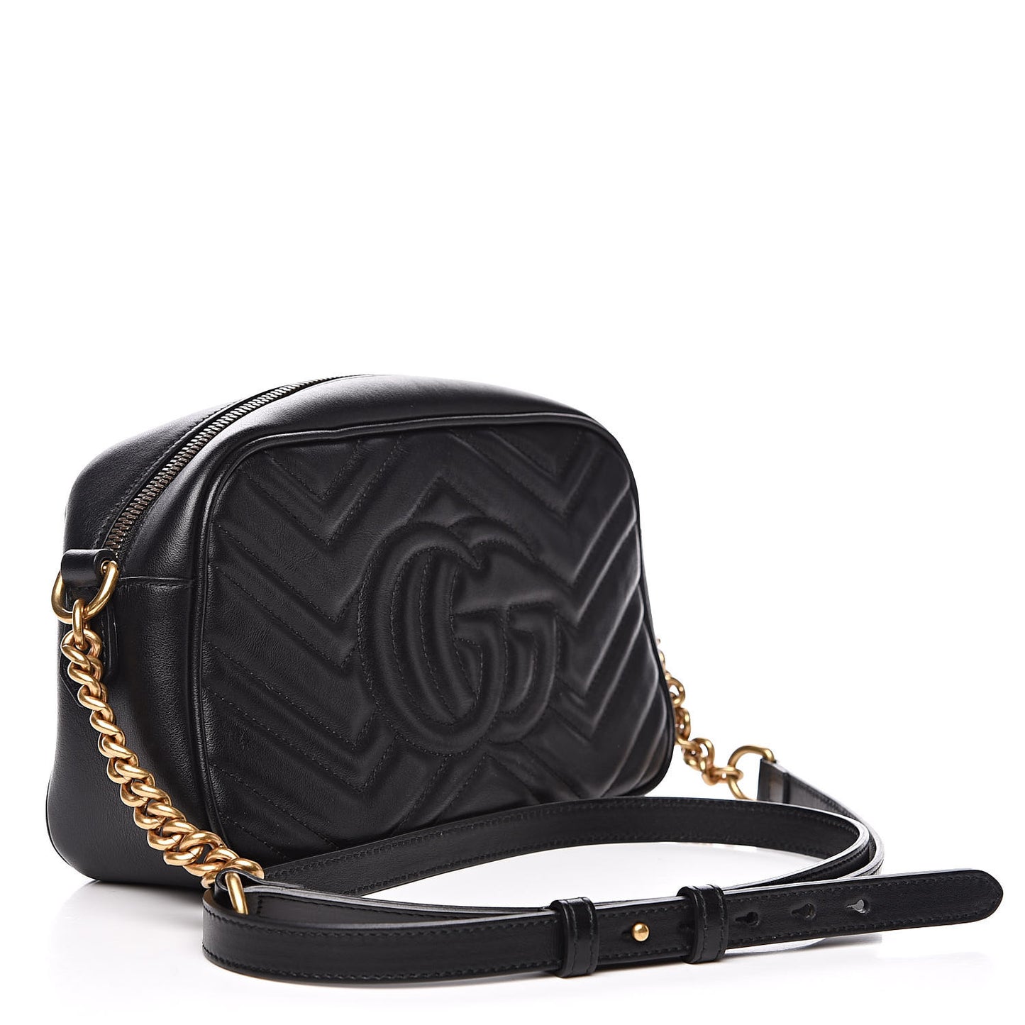Calfskin Matelasse Small GG Marmont Chain Shoulder Bag Black