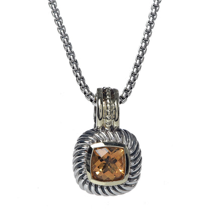 David Yurman Sterling Silver 14K Yellow Gold Citrine 7mm Albion Enhancer Pendant Necklace 4 of 7