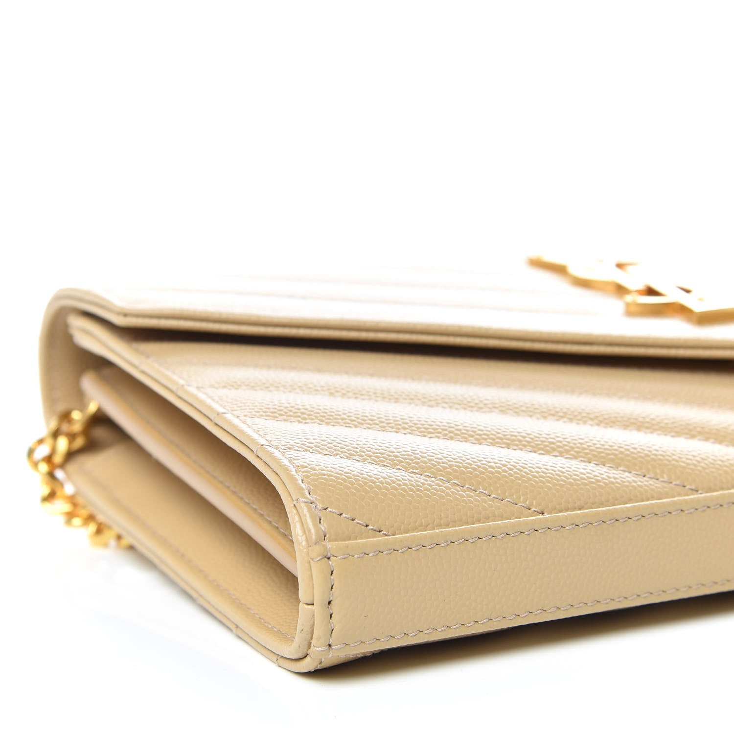 Saint Laurent Grain De Poudre Matelasse Chevron Monogram Chain Wallet Deep Beige 5 of 9