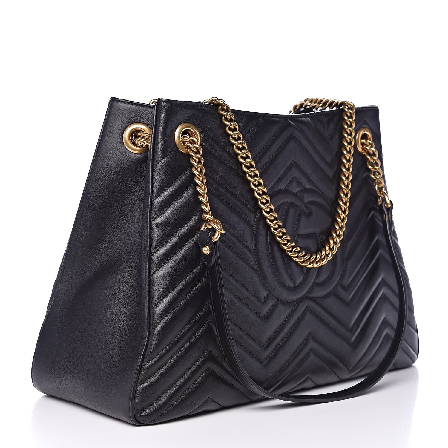 Gucci Calfskin Matelasse Medium GG Marmont Shoulder Tote Bag Black 3 of 16
