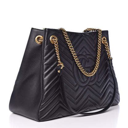 Gucci Calfskin Matelasse Medium GG Marmont Shoulder Tote Bag Black 3 of 16