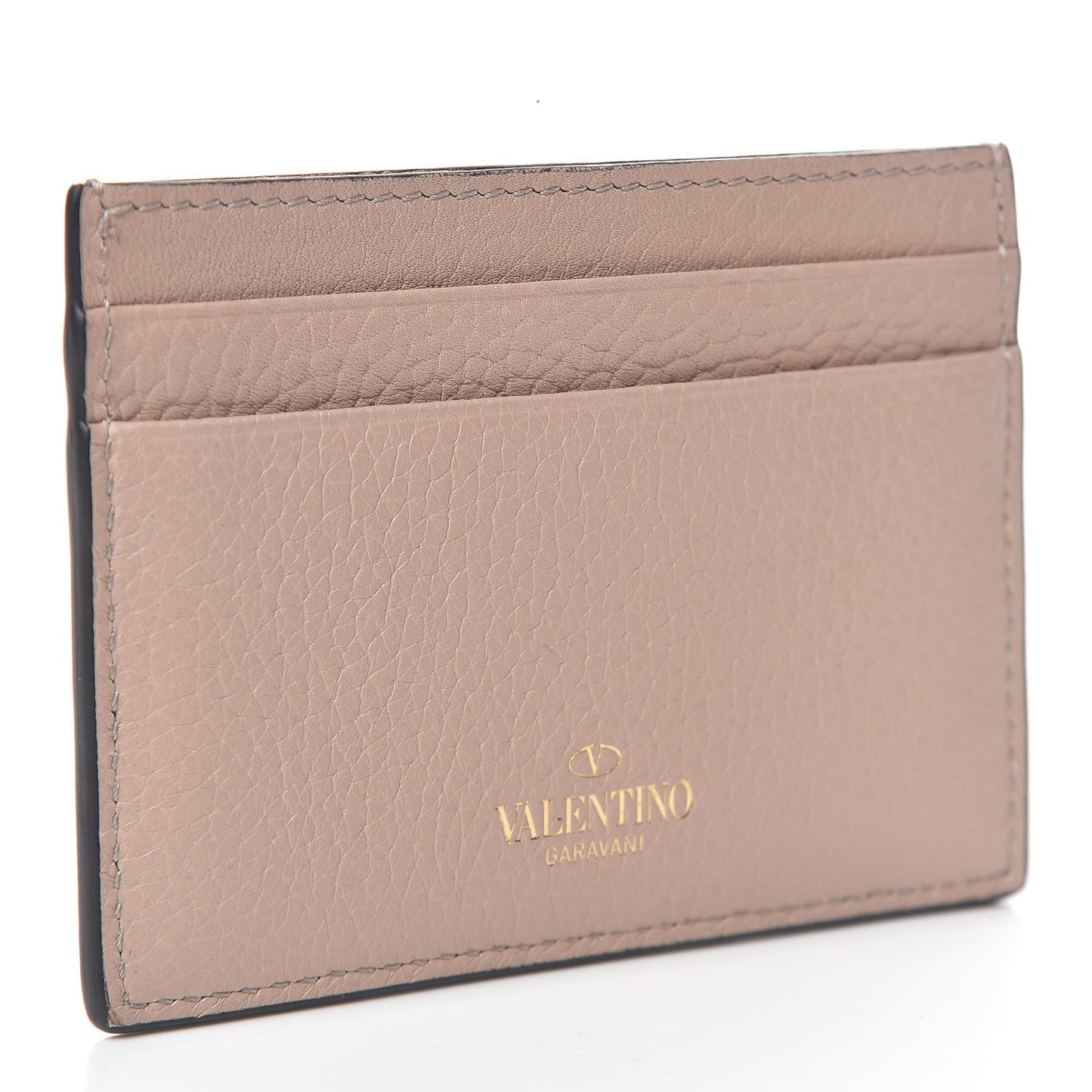 Pebbled Calfskin Rockstud Card Holder Poudre
