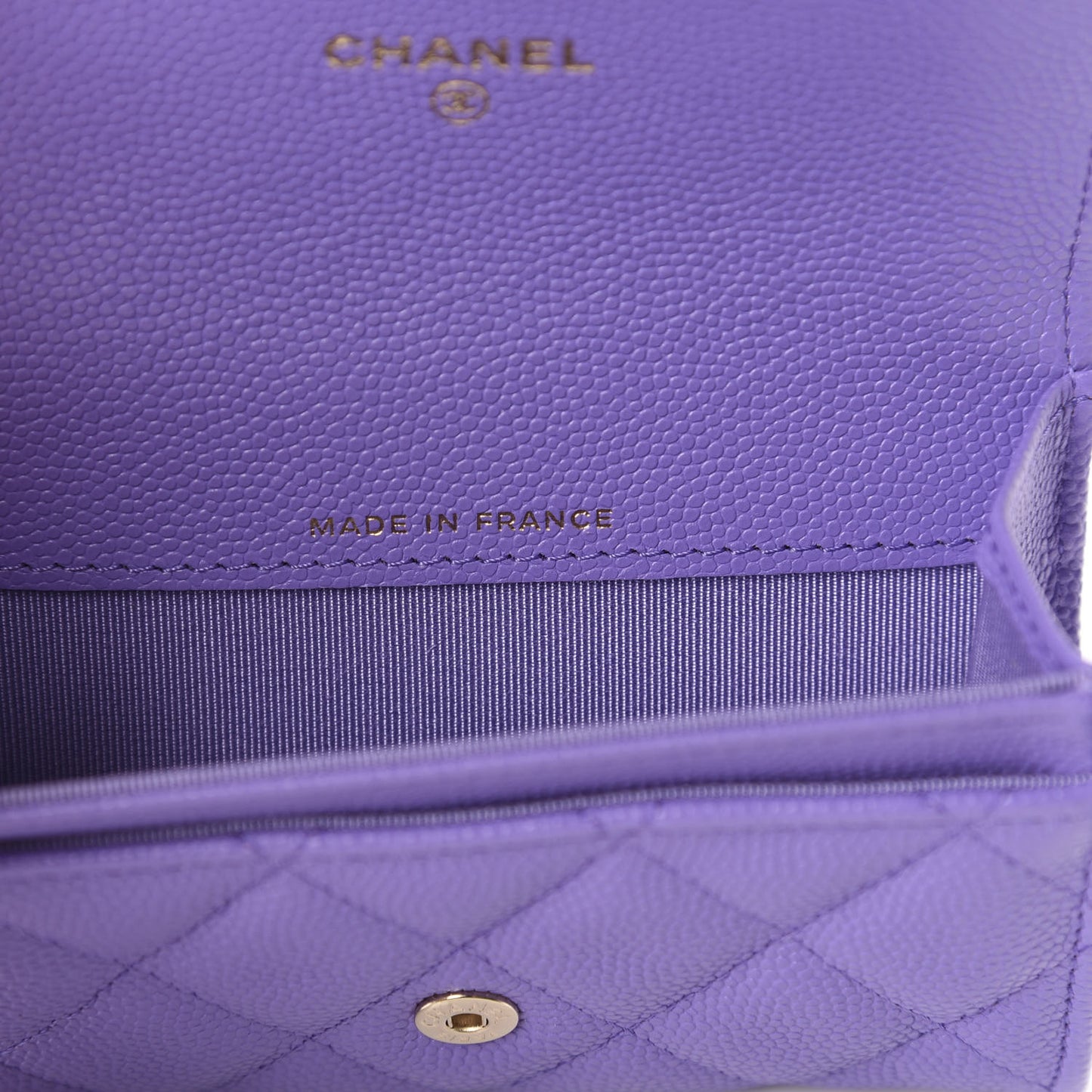 Caviar Quilted Flap Card Holder Wallet Purple