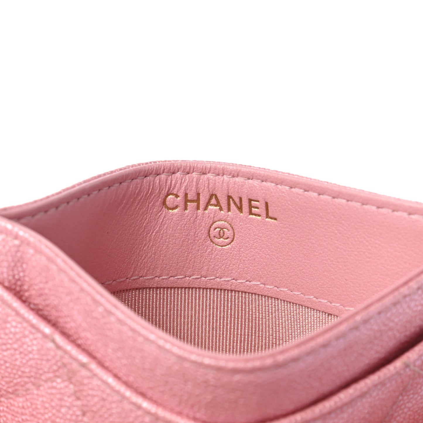 Iridescent Caviar Quilted Card Holder Rose Pink
