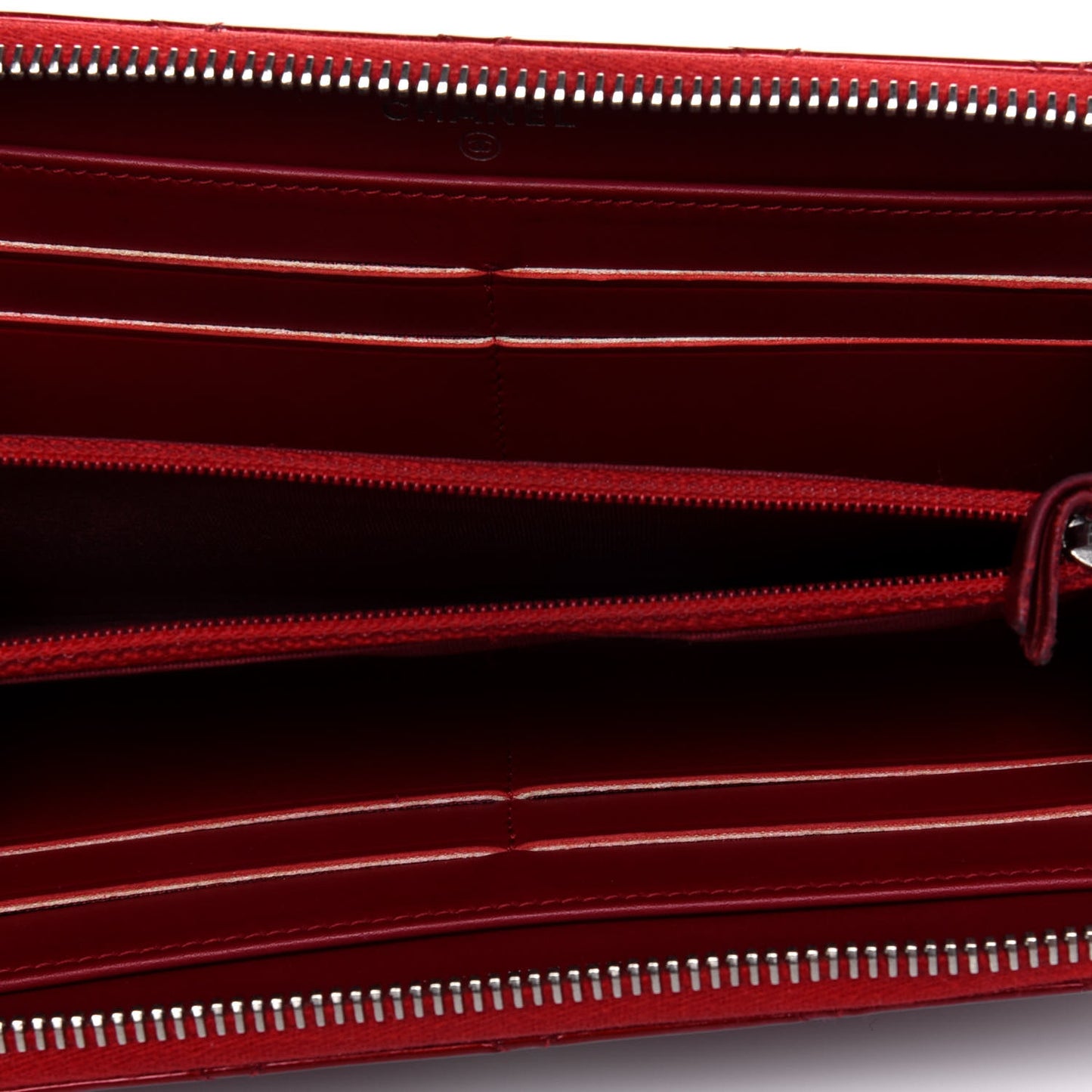 Patent Quilted Brilliant Zip Around Wallet Red
