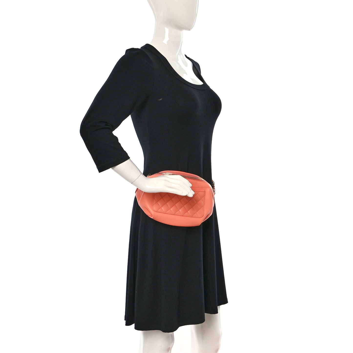 Lambskin Quilted Bi Waist Bag Fanny Pack Orange