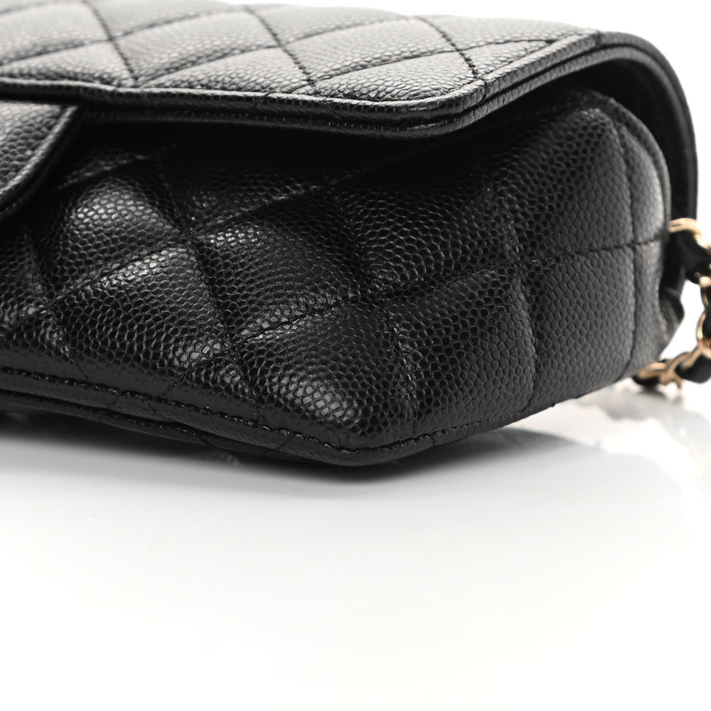 Caviar Quilted Glasses Case With Chain Black