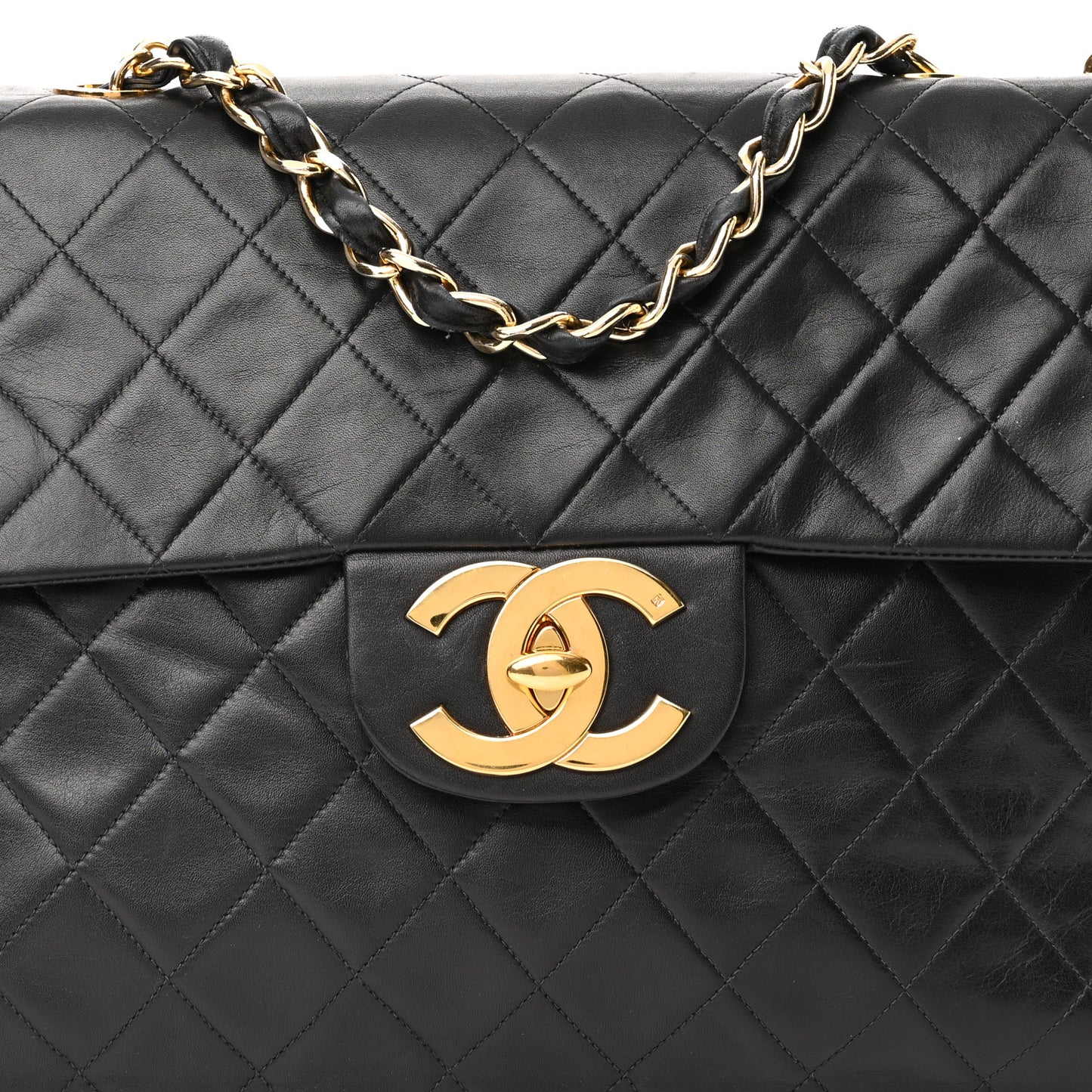 Lambskin Quilted XL Jumbo Single Flap Black
