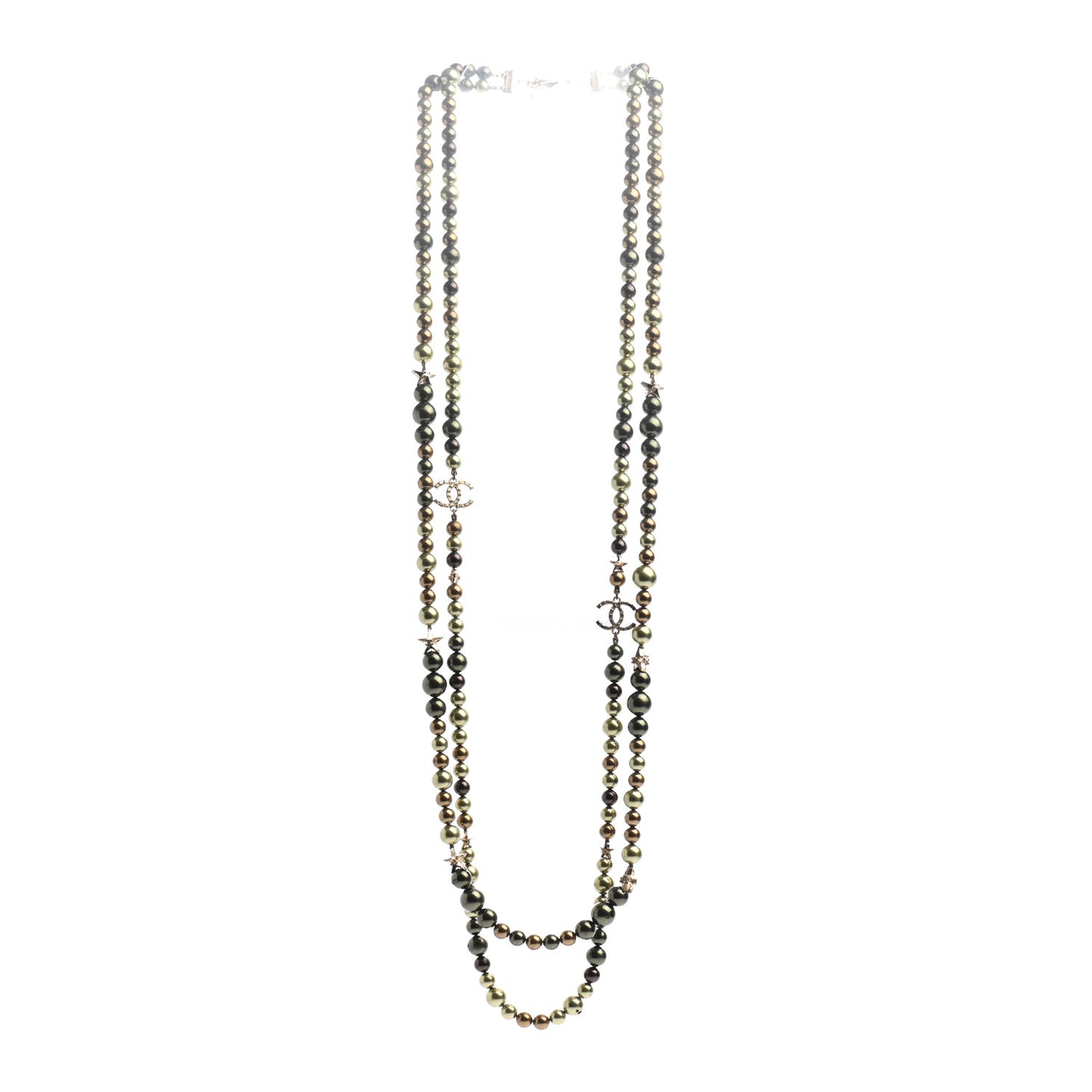 Pearl Star CC Multi Strand Long Necklace Green Gold