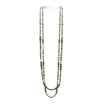 Chanel Pearl Star CC Multi Strand Long Necklace Green Gold 3 of 6