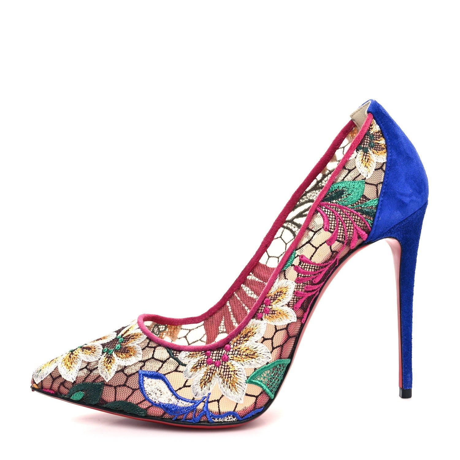 Christian Louboutin Lace Veau Velours Florale Follies 100 Pumps 38.5 Multicolor 1 of 8