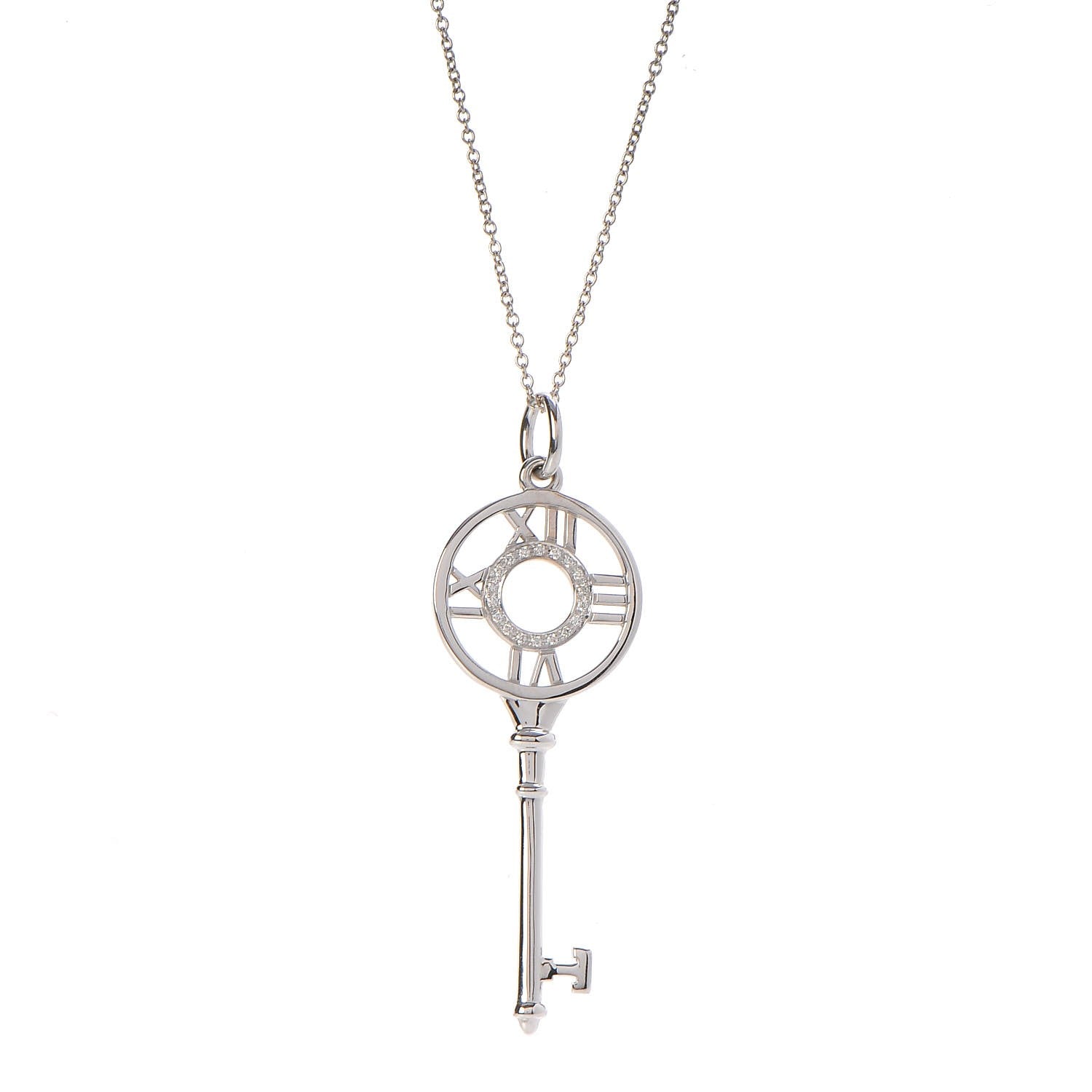 Tiffany 18K White Gold Diamond Atlas Key Pendant Necklace 6 of 8