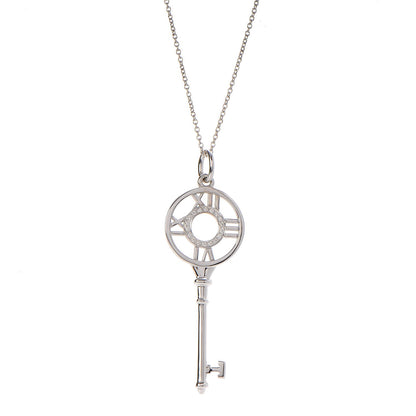 Tiffany 18K White Gold Diamond Atlas Key Pendant Necklace 6 of 8
