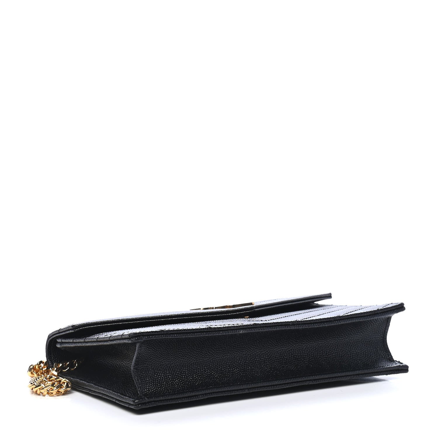 Saint Laurent Grain De Poudre Matelasse Chevron Monogram Envelope Chain Wallet Black 6 of 18