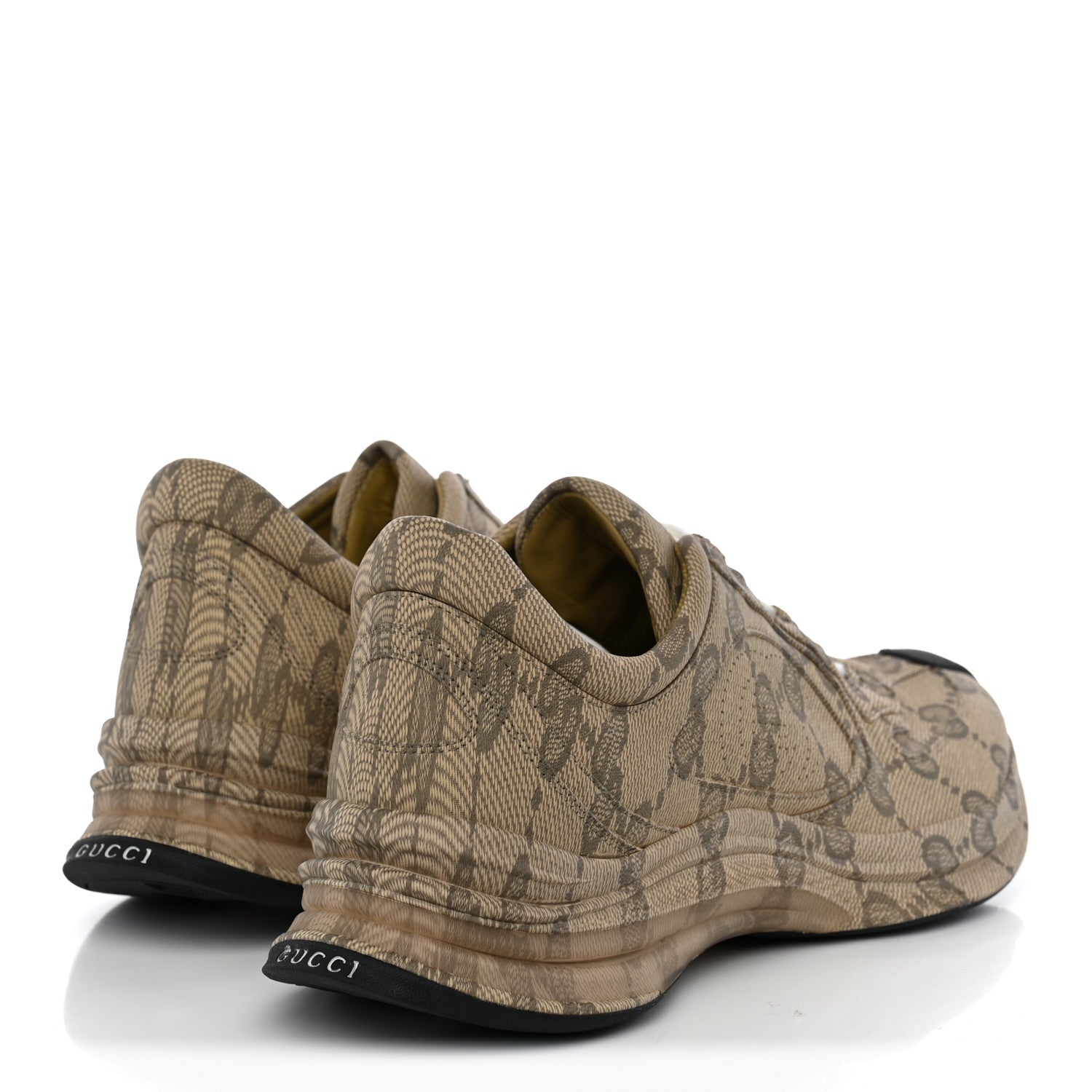 Gucci Ultralight Plume Calfskin Monogram Printed Mens Gucci Run Sneakers 11.5 Beige Ebony 4 of 11