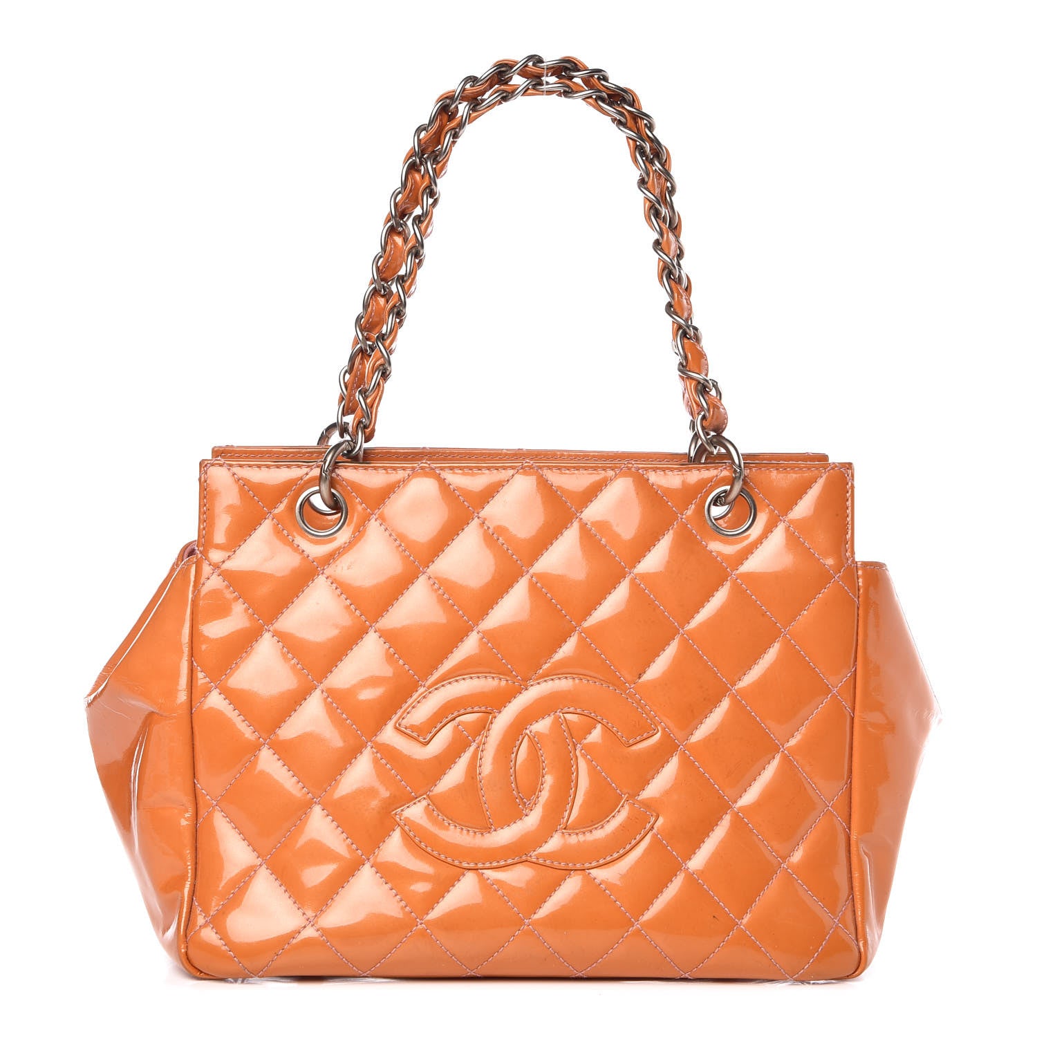 Chanel Patent Quilted Petit Timeless Tote PTT Orange 1 of 23