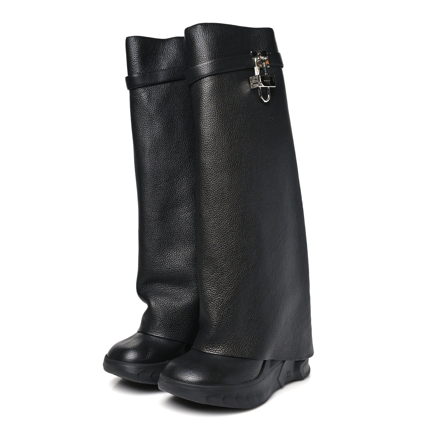 Givenchy Grained Calfskin Shark Lock Biker Knee Boots 41 Black 3 of 7