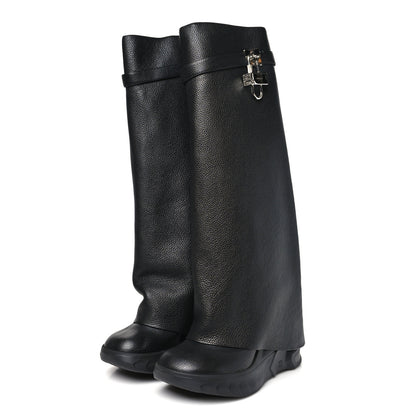 Givenchy Grained Calfskin Shark Lock Biker Knee Boots 41 Black 3 of 7