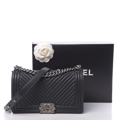 Chanel Wrinkled Lambskin Chevron Quilted Medium Boy Flap Black 11 of 11