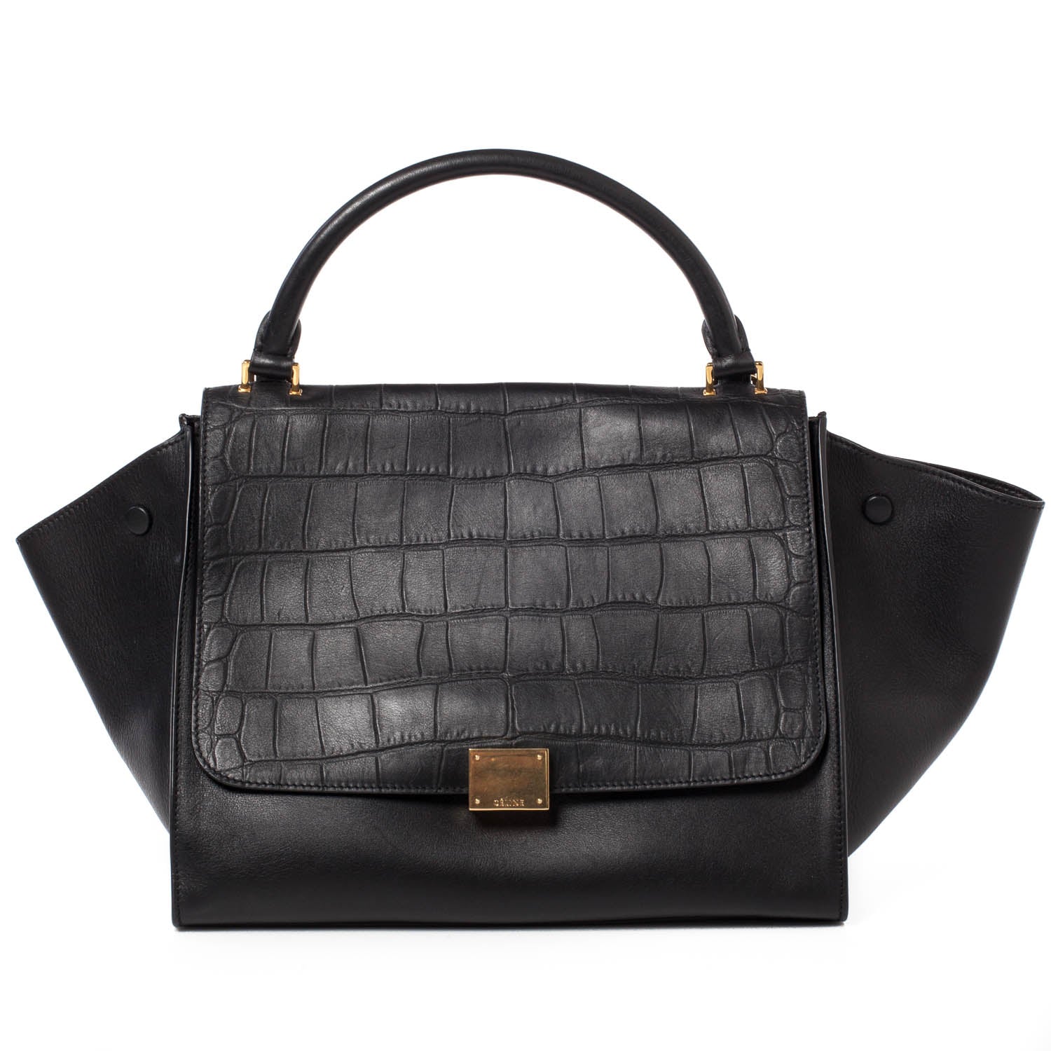 Celine Crocodile Embossed Trapeze Black 1 of 10