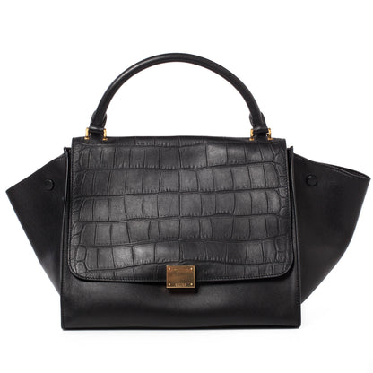 Celine Crocodile Embossed Trapeze Black 1 of 10