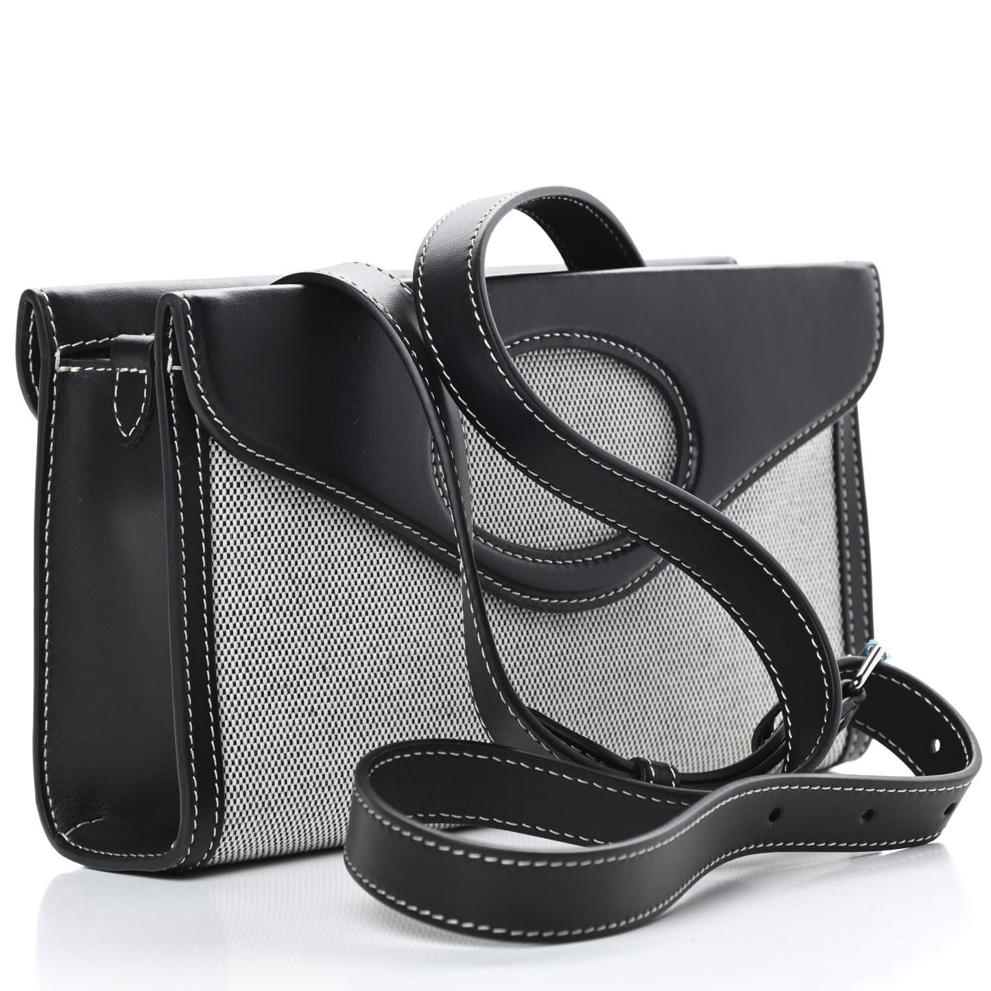 Canvas Calfskin Foldover Pocket Bag Black