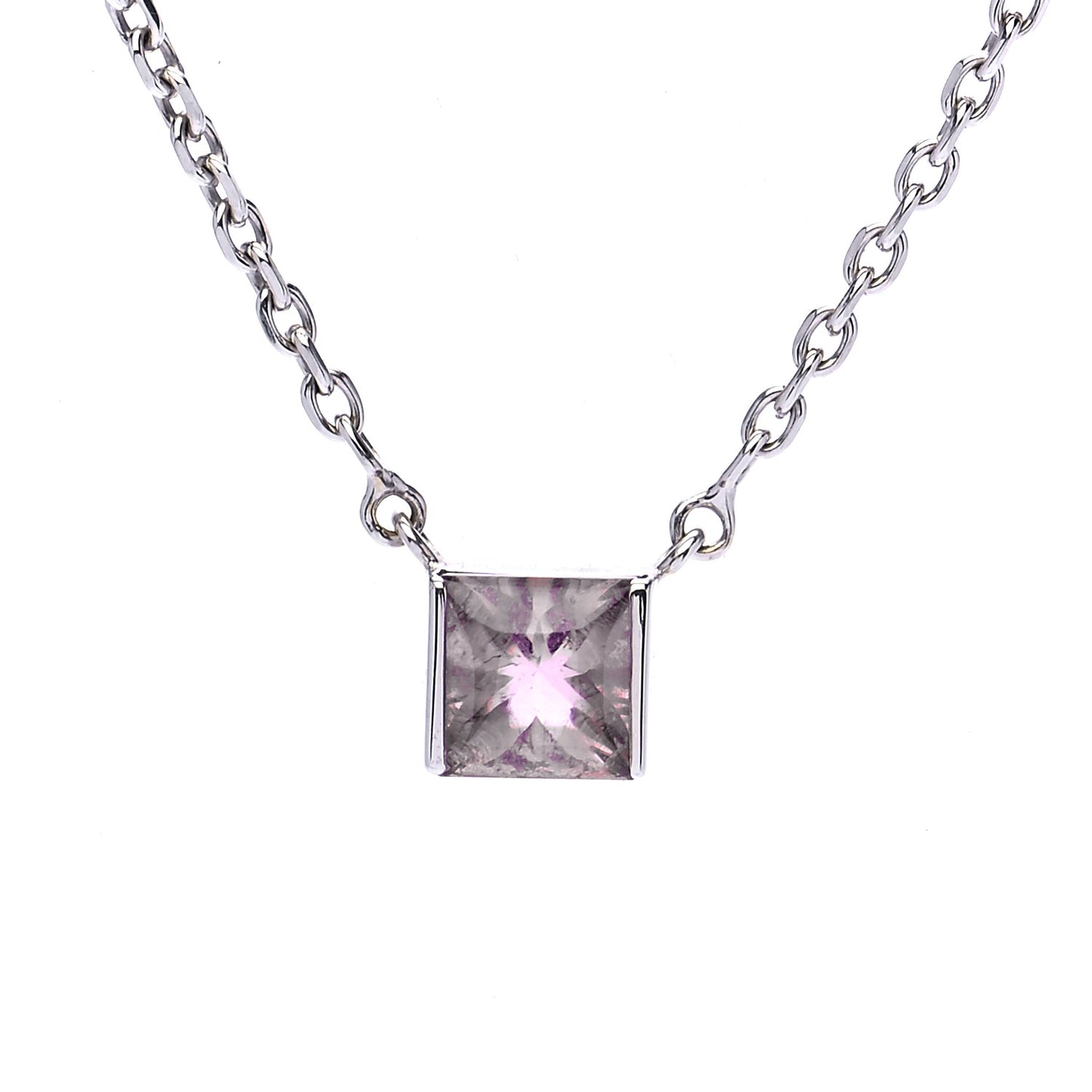 18K White Gold Pink Tourmaline Tank Pendant Necklace