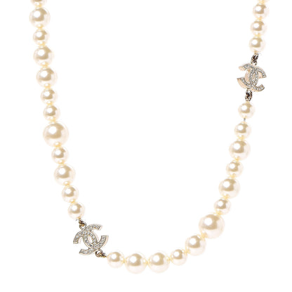 Chanel Crystal Pearl CC Short Necklace Gold 1 of 5