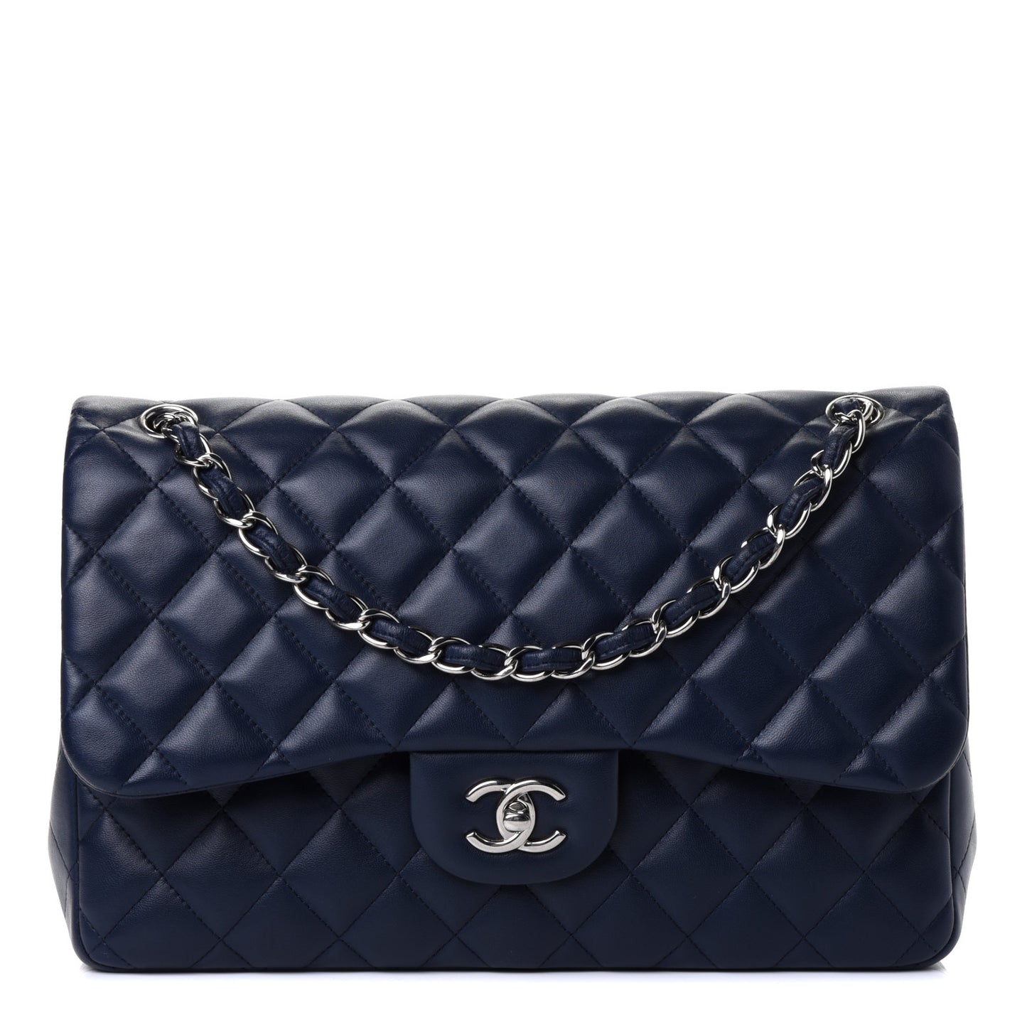 Lambskin Quilted Jumbo Double Flap Dark Blue