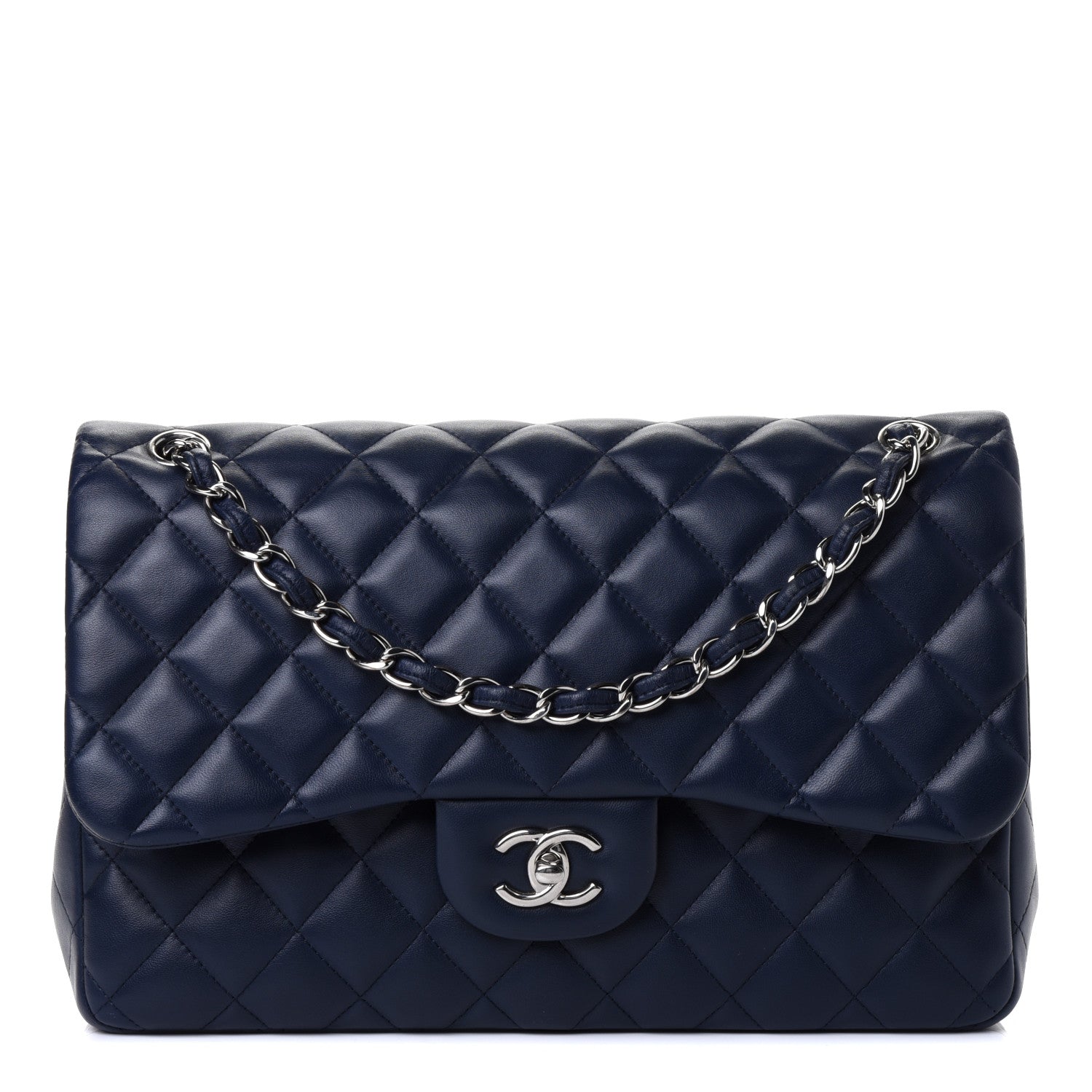 Chanel Lambskin Quilted Jumbo Double Flap Dark Blue 1 of 4