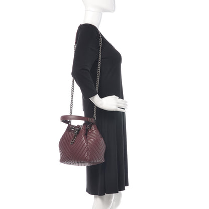Chanel Deerskin Chevron Small CC Chain Bucket Bag Burgundy 3 of 10
