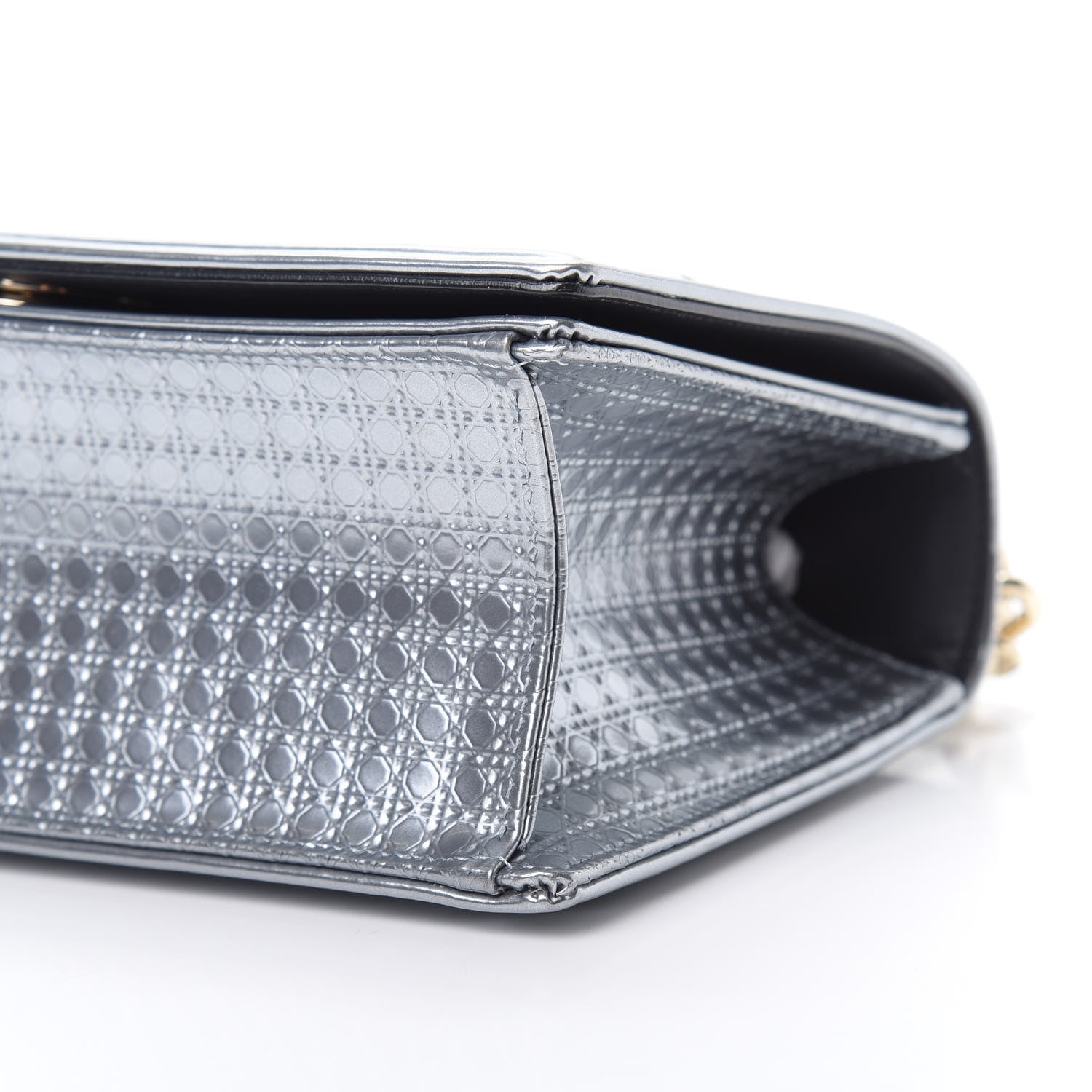 Christian Dior Metallic Patent Micro-Cannage Medium Diorama Flap Bag Silver 10 of 10