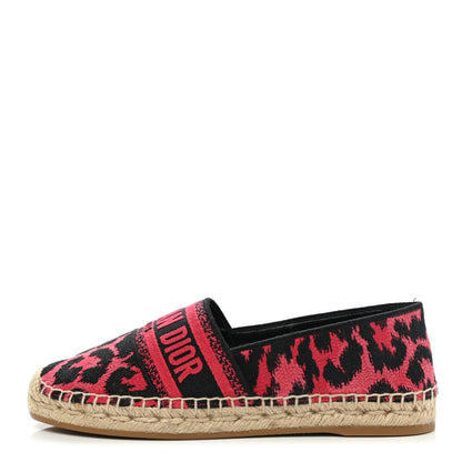 Christian Dior Cotton Embroidered Leopard Print Granville Espadrille 37 Red 1 of 9