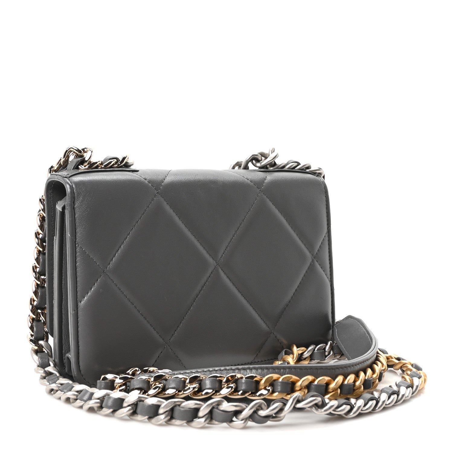 Chanel Lambskin Quilted Chanel 19 Wallet On Chain WOC Grey 2 of 10