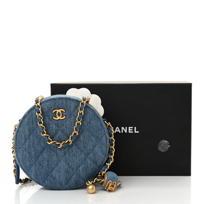 Chanel Denim Quilted Round Pearl Crush Clutch With Chain Blue 11 of 11