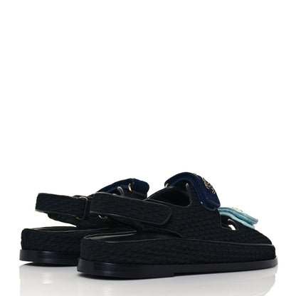 Chanel Knit Fabric Velcro Dad Sandals 41 Black Dark Blue Light Blue 4 of 8
