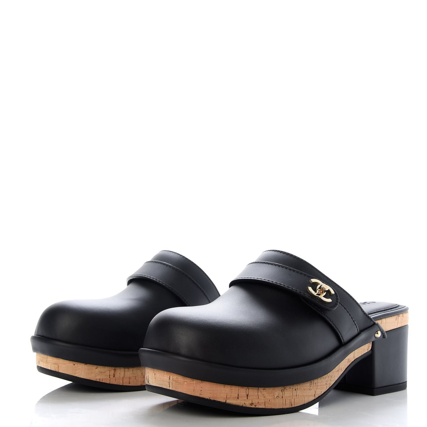 Calfskin CC Turn Lock Clogs 36 Black
