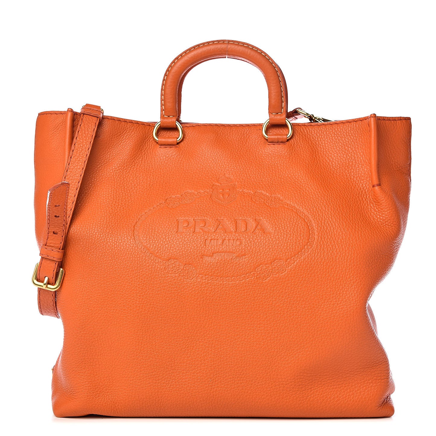 Vitello Daino Logo Shopping Tote Papaya