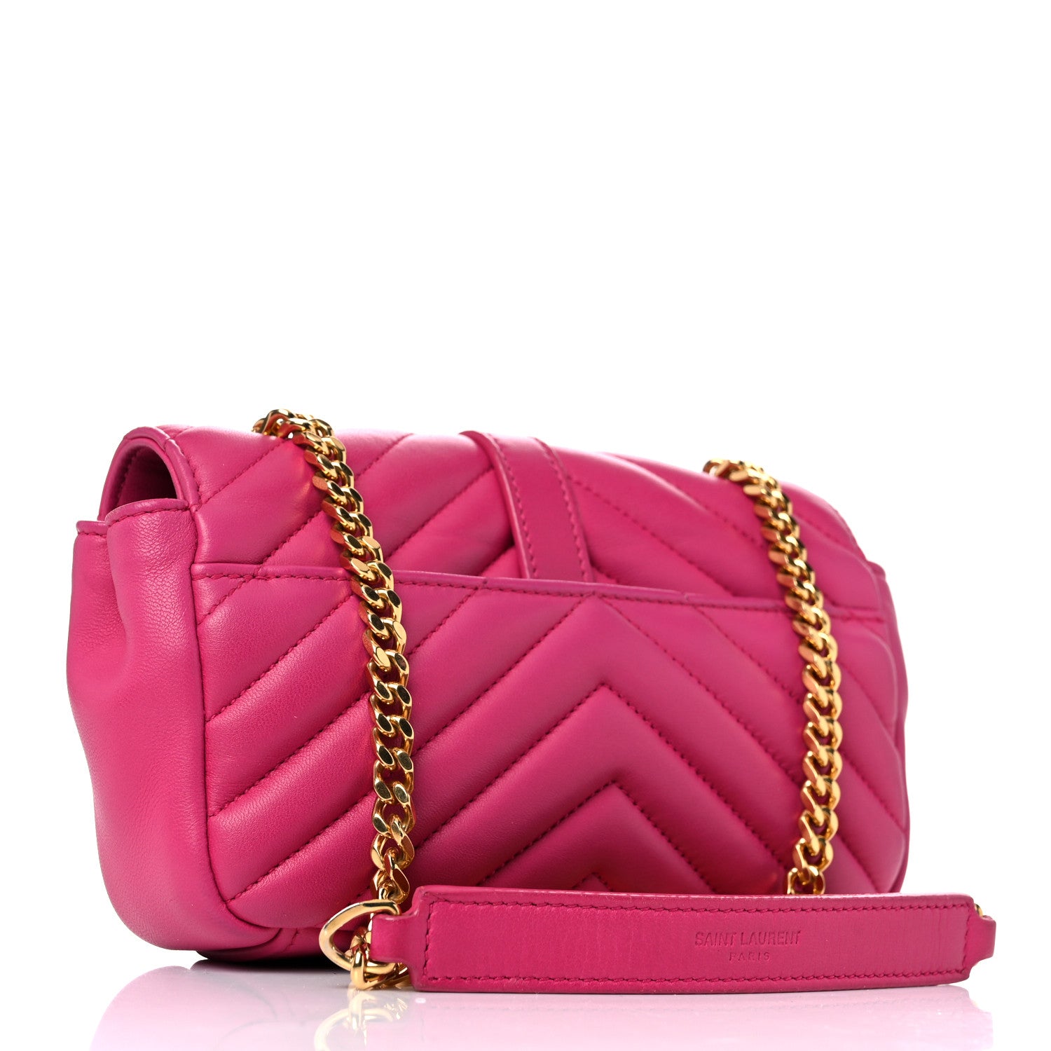 Saint Laurent Calfskin Matelasse Chevron Classic Monogram Baby Chain Bag Fuchsia 3 of 21
