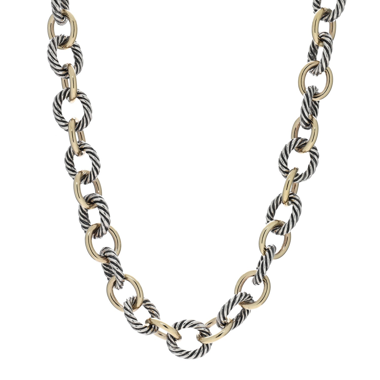 David Yurman Sterling Silver 18K Yellow Gold 12mm Large Oval Link Necklace 1 of 4