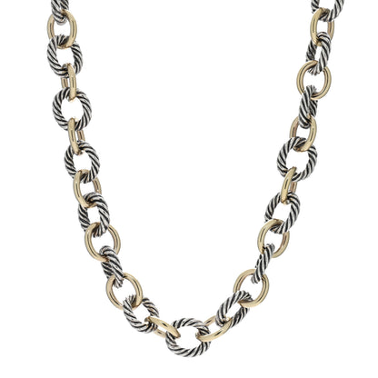 David Yurman Sterling Silver 18K Yellow Gold 12mm Large Oval Link Necklace 1 of 4