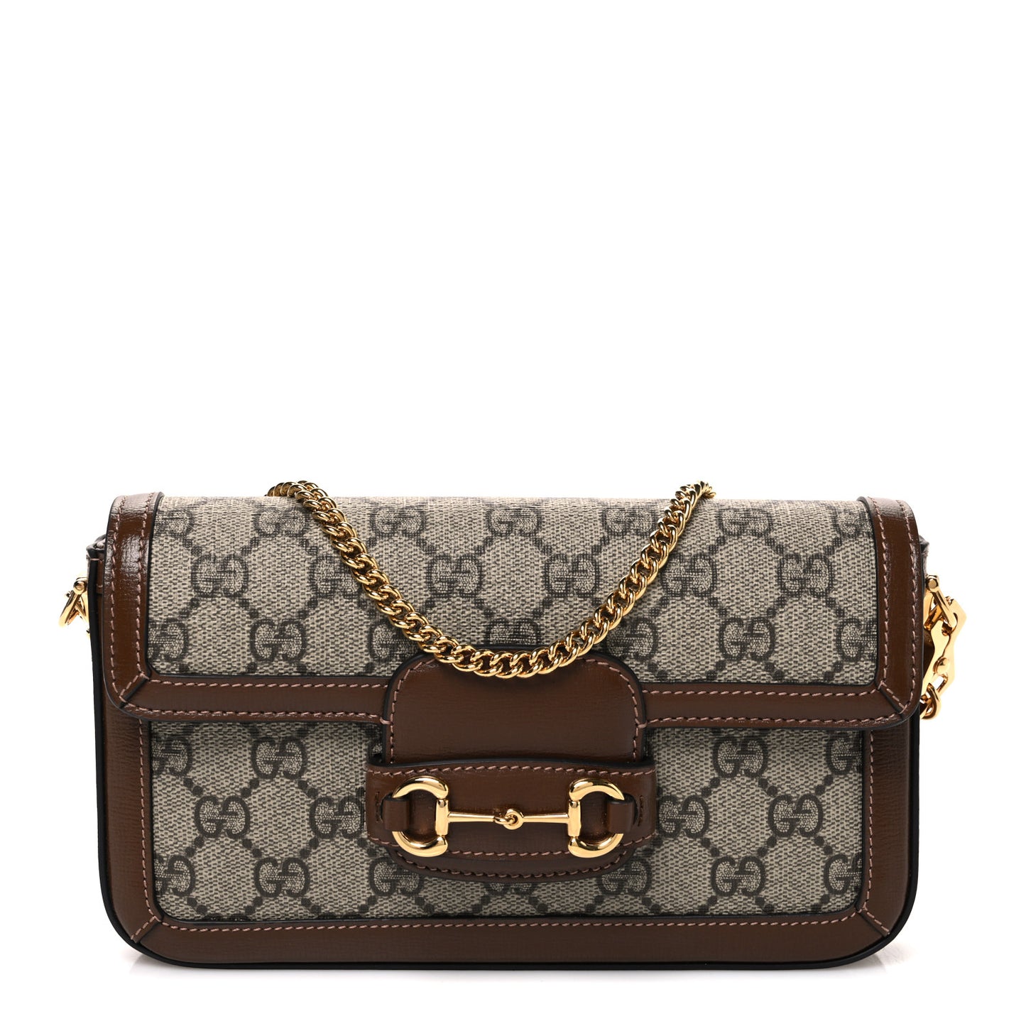 GG Supreme Monogram Azalea Calfskin Horsebit 1955 Mini Bag Beige Ebony Brown Sugar