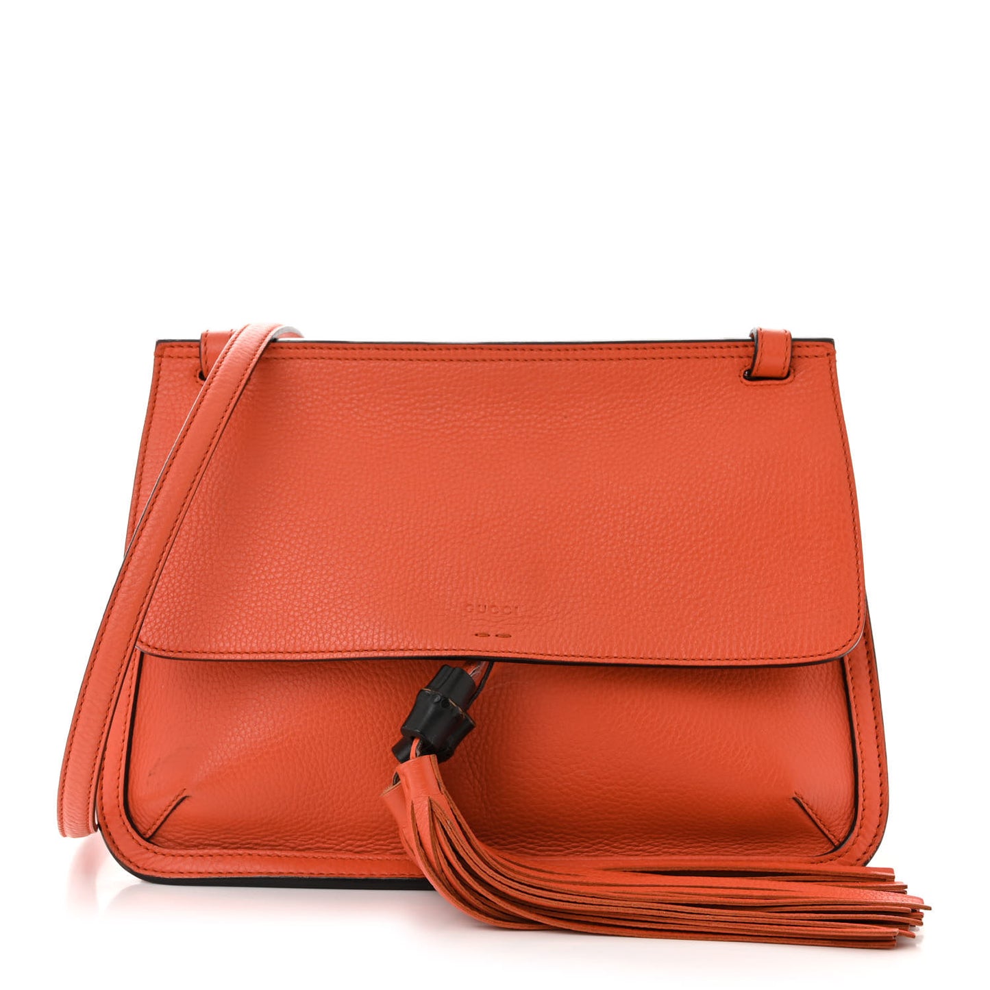 Cellarius Calfskin Medium Bamboo Daily Flap Shoulder Bag New Dark Orange