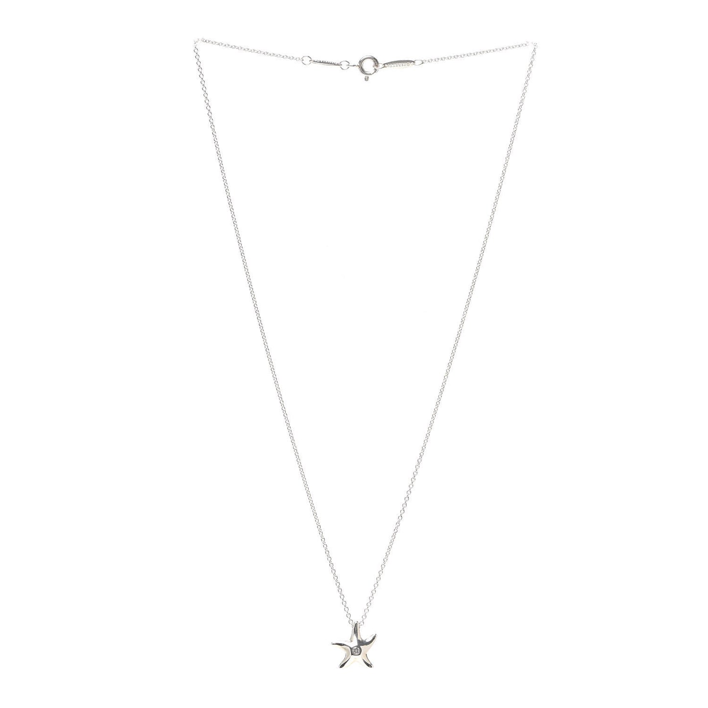 Sterling Silver Diamond 12mm Elsa Peretti Starfish Pendant Necklace