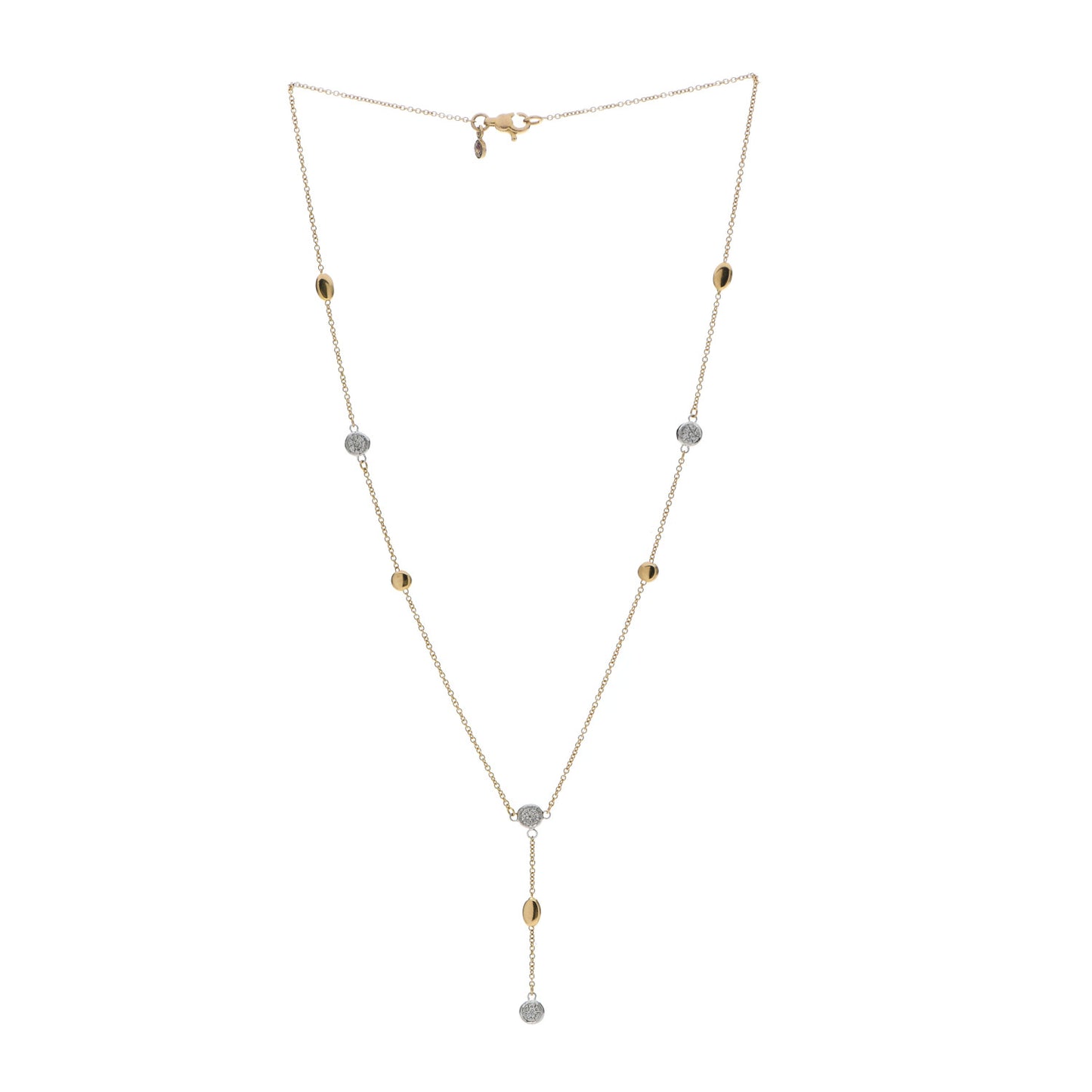 18K Yellow White Gold Diamond Station Y Drop Necklace