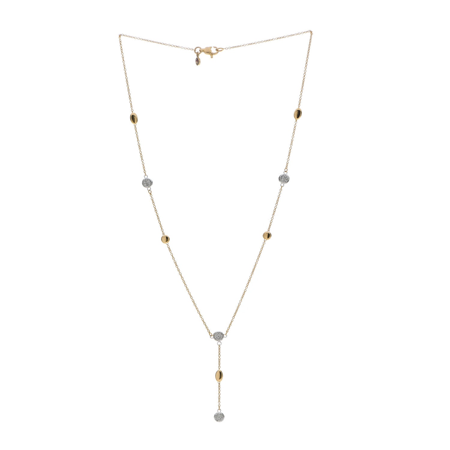 Roberto Coin 18K Yellow White Gold Diamond Station Y Drop Necklace 3 of 6