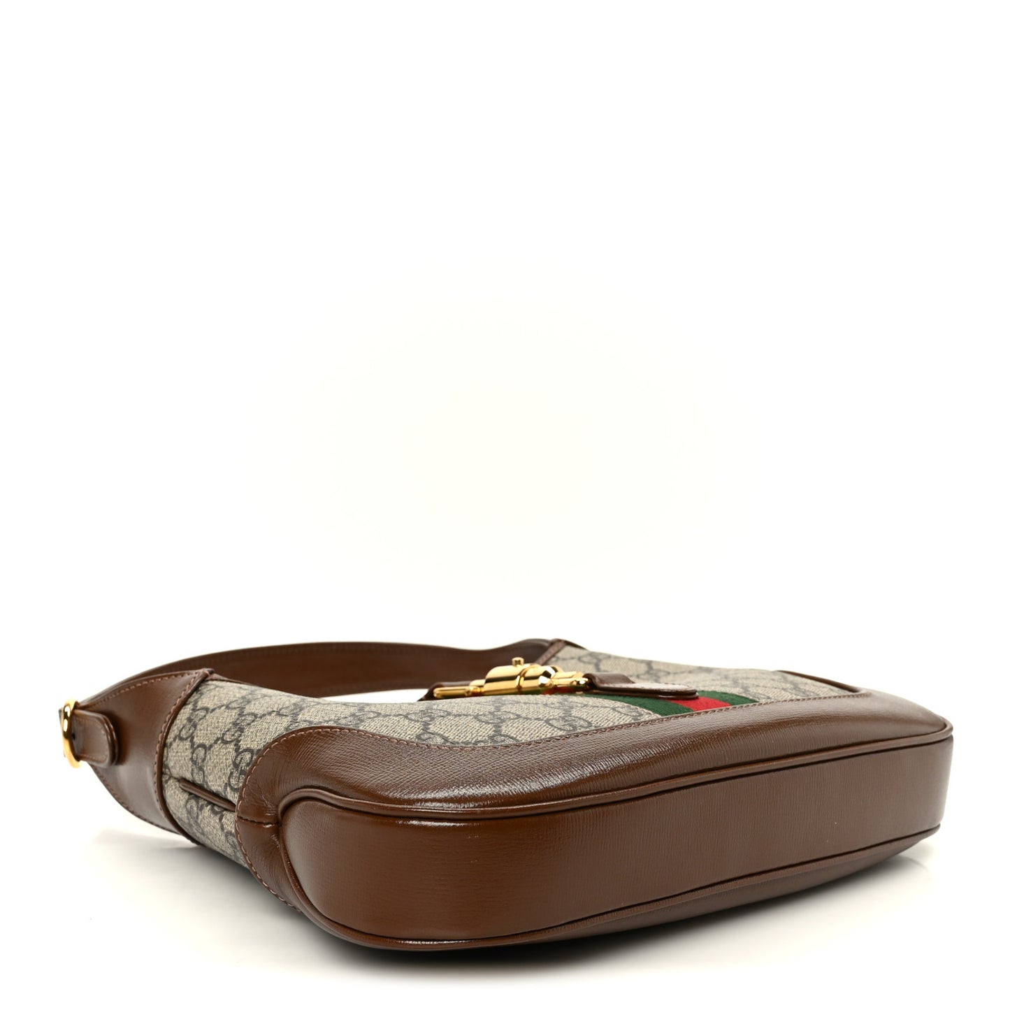 GG Supreme Monogram Azalea Calfskin Web Small Jackie 1961 Hobo Beige Ebony Brown Sugar