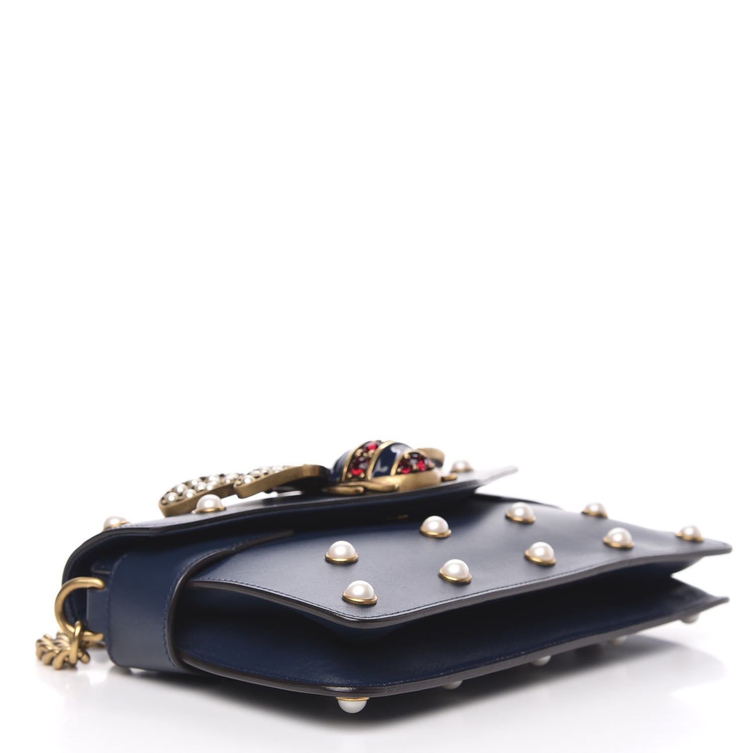 Gucci Nappa Pearl Studded Mini Queen Margaret Broadway Shoulder Bag Blue Agata 4 of 12