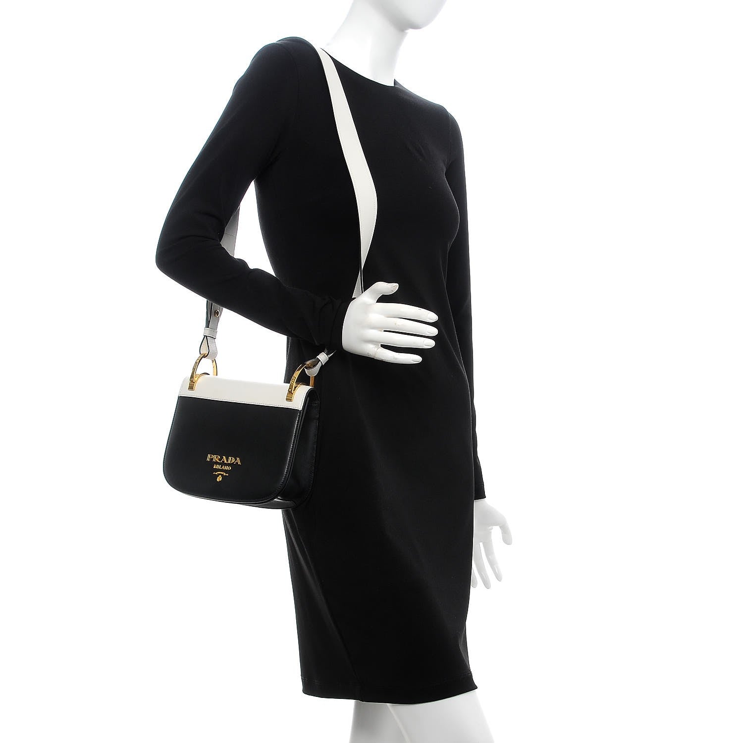 Prada City Calf Pionniere Saddle Bag Black White 2 of 6